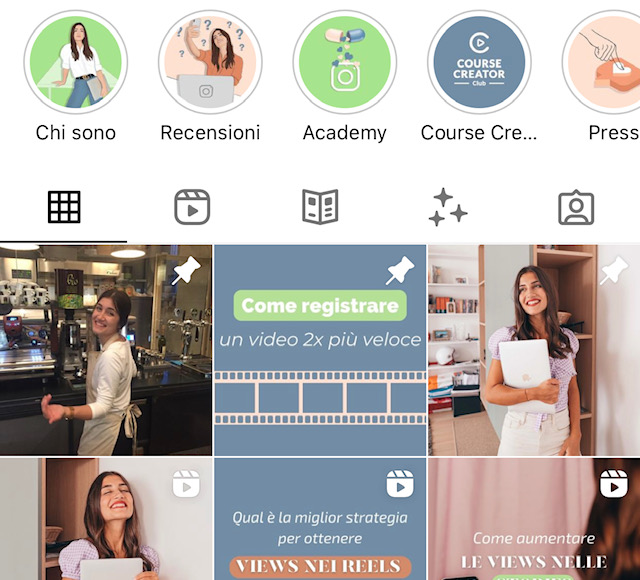 Foto del profilo Instagram di Arianna Cavina dove sono visibili i contenuti pinnati
