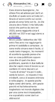 Risultati ottenuti da una studentessa di Instagram Pills Academy